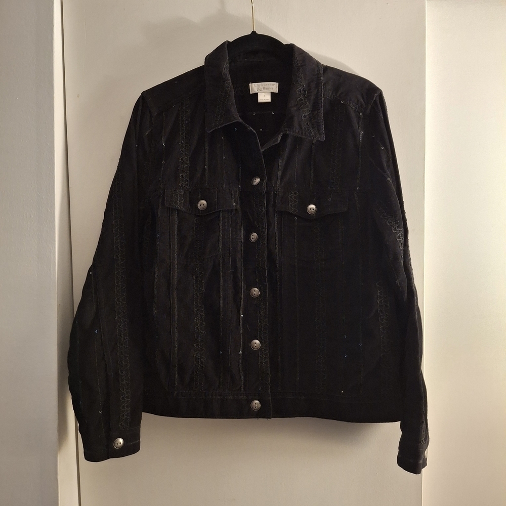 Christopher & Banks Women's Black Sequined Cropped Jacket